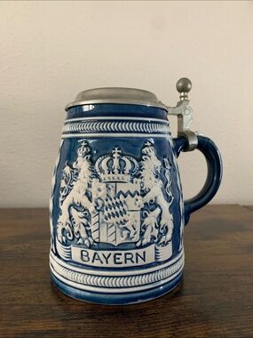 Vintage Made in German Marty & Remy Beer Stein - Blue Salt Glaze -Bayern -6”